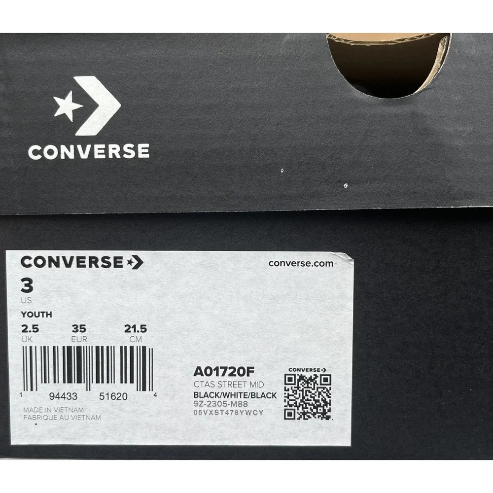 Converse Chuck Taylor All Star Youth Boys Girls Mid Top Sneaker Sz 3 Black-White